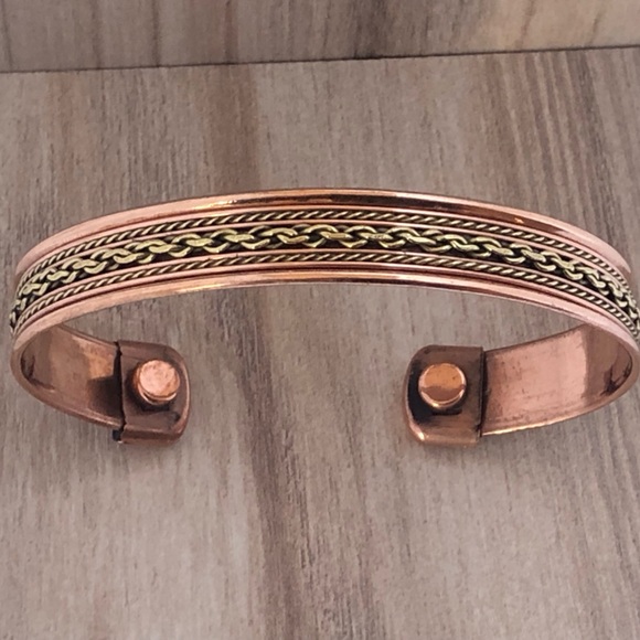 Two Tone Link Pure Copper Magnetic Bracelet Energy Cuff Bangle - Picture 2 of 8